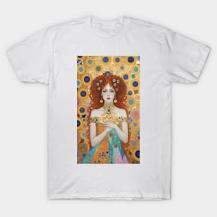 Gustav Klimt's Golden Aura: Inspired Woman in Radiant Elegance T-Shirt